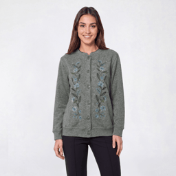 Plus Size Hasting & Smith Harvest Leaf Border Fleece Cardigan