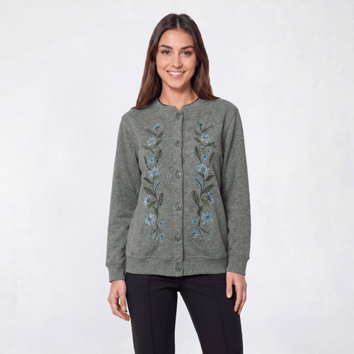 Plus Size Hasting & Smith Harvest Leaf Border Fleece Cardigan - image 