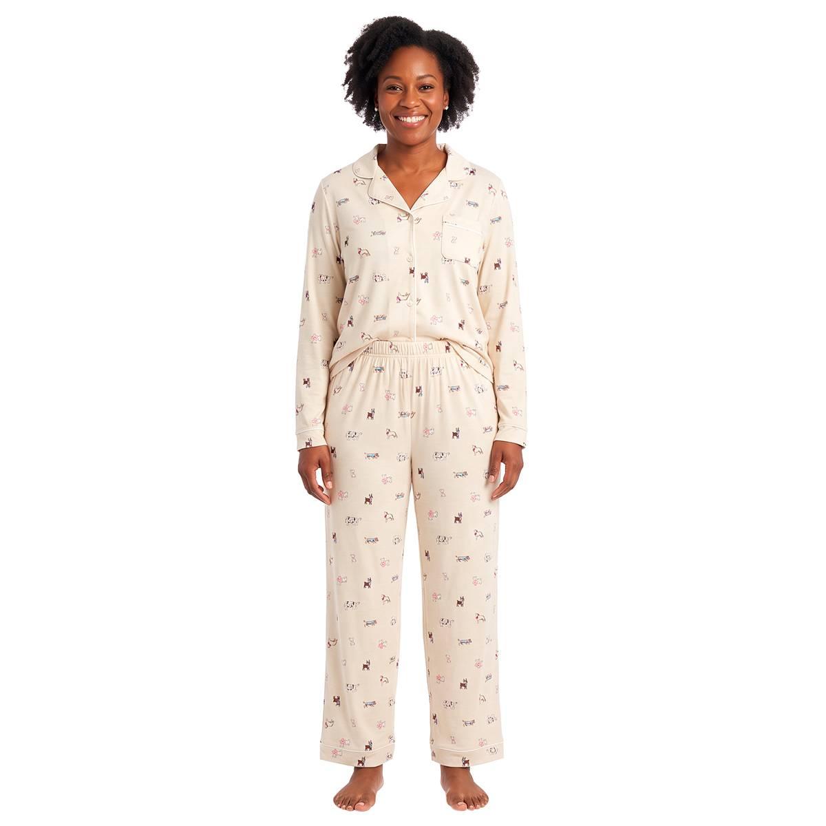 Womens Draper James Bamboo Jersey Dogs Notch Collar Pajama Set