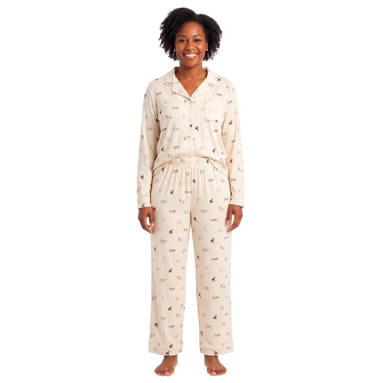 Womens Draper James Bamboo Jersey Dogs Notch Collar Pajama Set