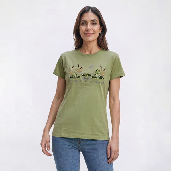Womens Top Stitch By Morning Sun Leap Frogs Tee - image 