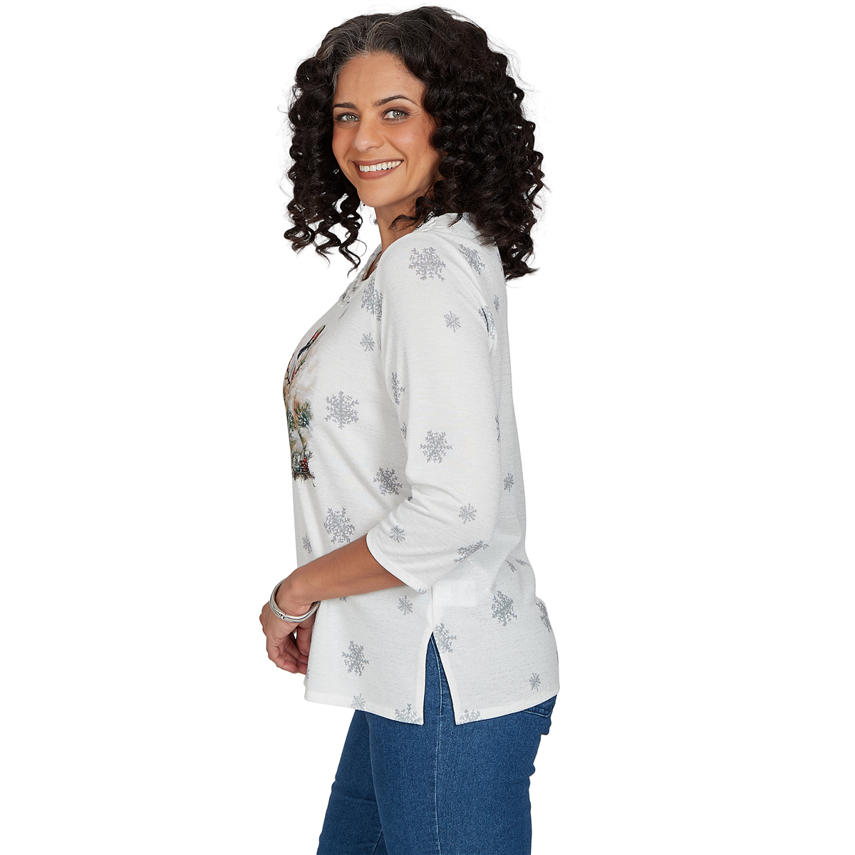 Womens Alfred Dunner Classics Shimmering Snowman Tee