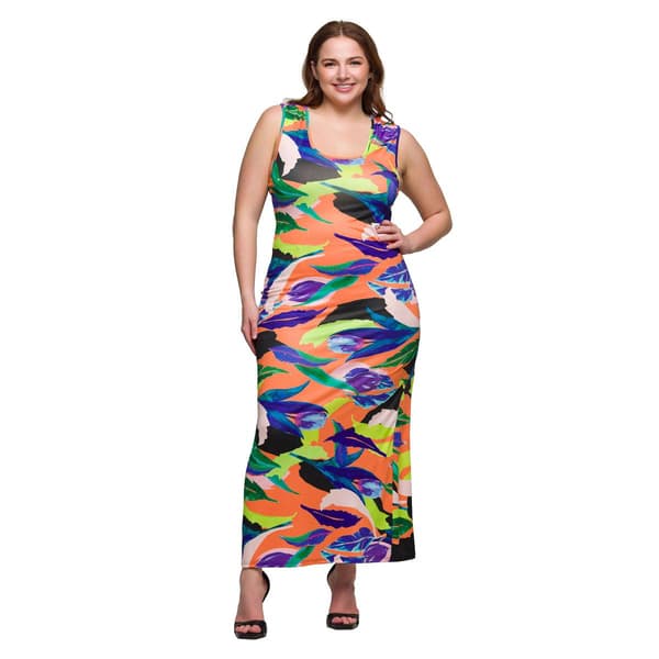 Plus Size 24/7 Comfort Apparel Multicolor Tank Casual Maxi Dress