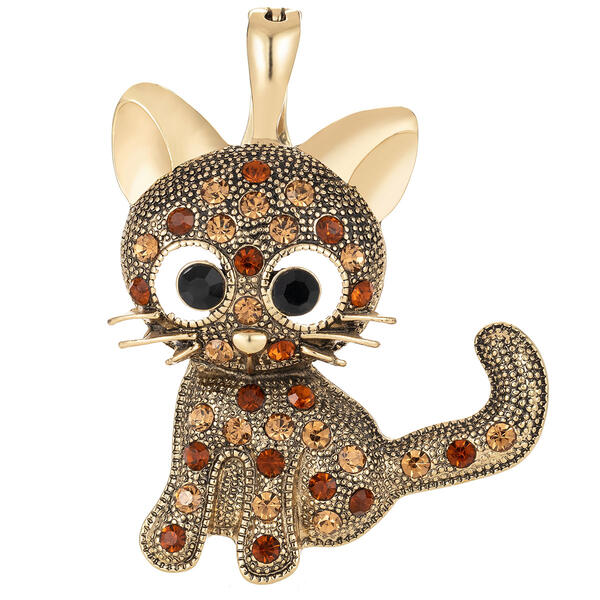 Wearable Art Gold-Tone & Multi-Color Brown Cat Enhancer Pendant - image 