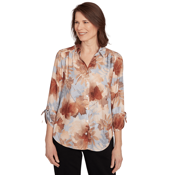 Womens Alfred Dunner Classics_F5 Textured Leaf Button Front Top - image 