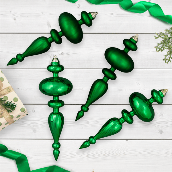 Northlight 4pc. Shatterproof Green Finial Christmas Ornaments - image 