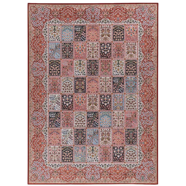 Linon Emerald Collection Red Blocked Rug