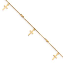 Gold Classics(tm) 14kt. Gold Polished & Textured Cross 9in. Anklet