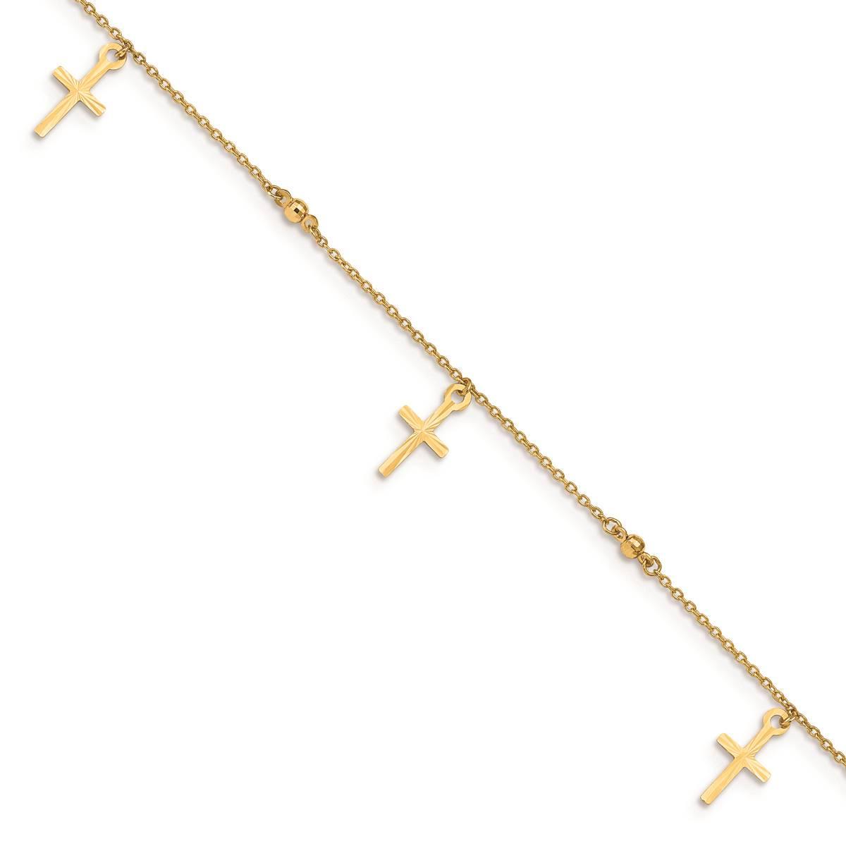 Gold Classics(tm) 14kt. Gold Polished & Textured Cross 9in. Anklet