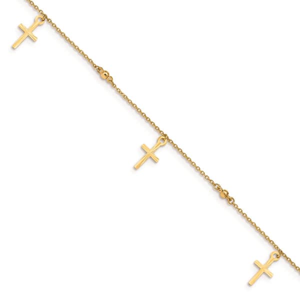 Gold Classics(tm) 14kt. Gold Polished & Textured Cross 9in. Anklet - image 