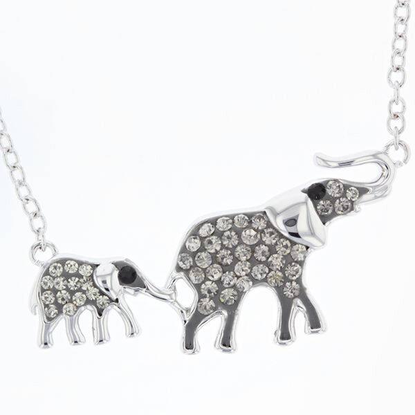 Crystal Critter Silver-Tone Mom & Baby Elephant Pendant - image 
