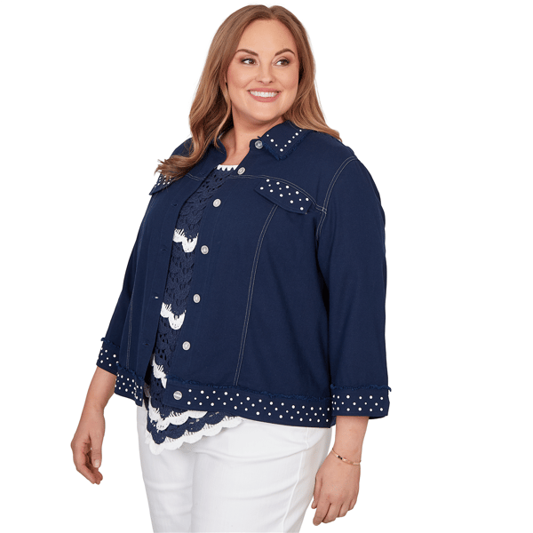 Plus Size Alfred Dunner Port Side Pearl Trim Denim Jacket