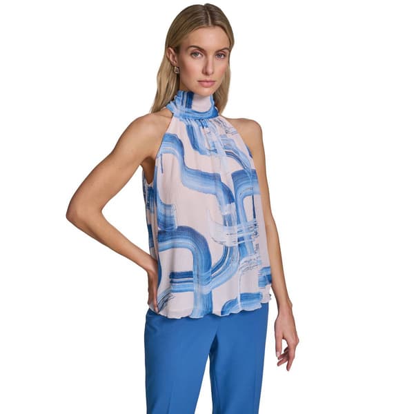 Womens Calvin Klein Sleeveless Halter Tie Neck Graphie Blouse