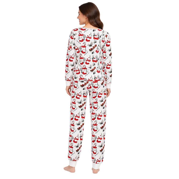 Womens Poppy & Clay Cotton Winter Cottage Scene Pajama Set