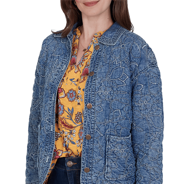 Petite Ruby Rd. Game of Luxe Quilted Floral Denim Jacket