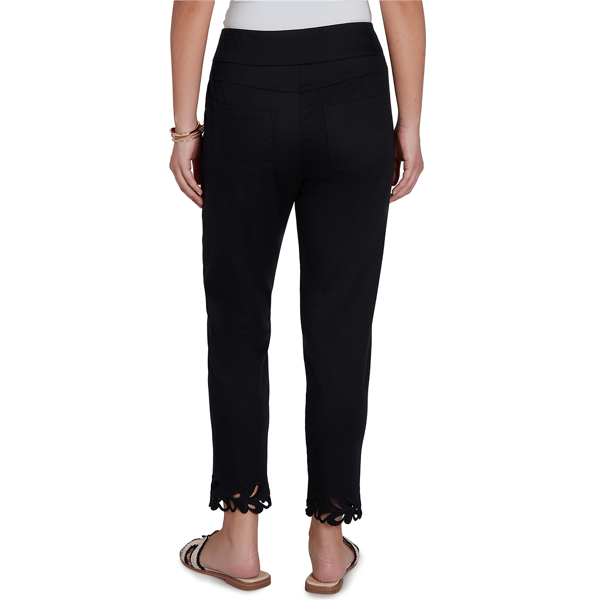 Womens Ruby Rd.Tropical Noir Embroidered Cutout Tencel Denim