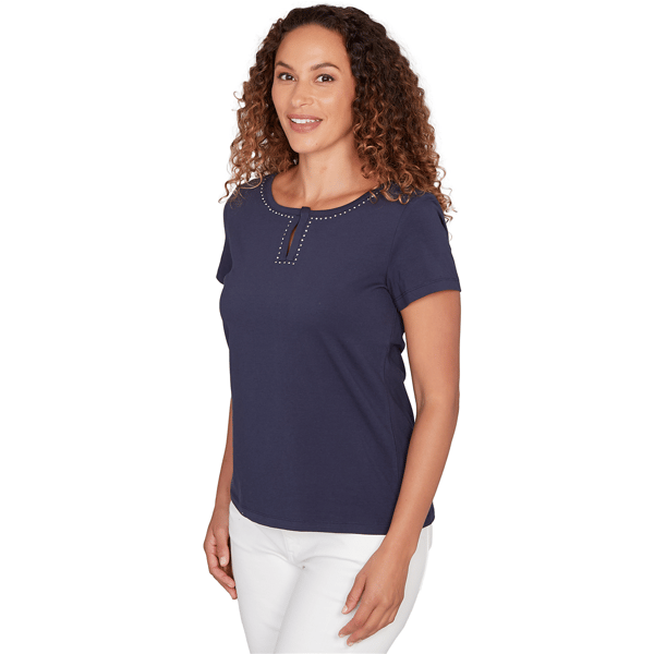 Petite Hearts of Palm Smooth Sailing Studded Keyhole Blouse