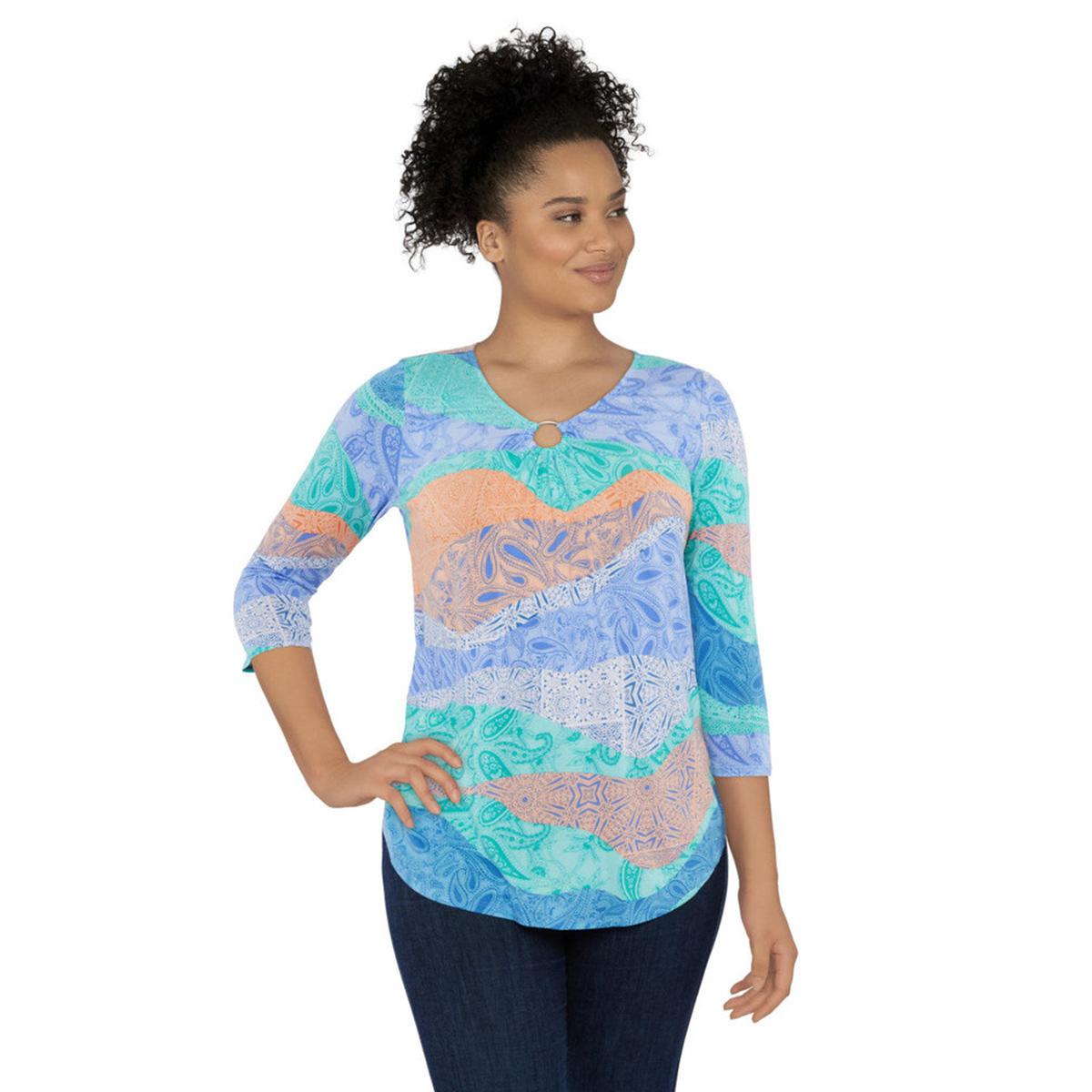 Petite Ruby Rd. Must Haves II Paisley Print 3/4 Sleeve Tee