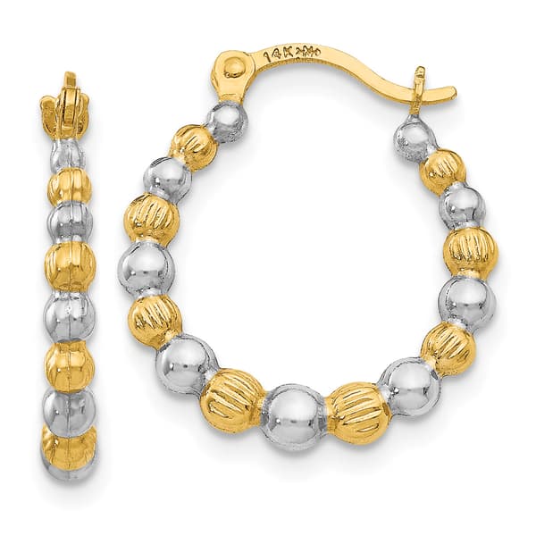 Gold Classics(tm) 14kt Gold White Rhodium Beaded Hoop Earring - image 