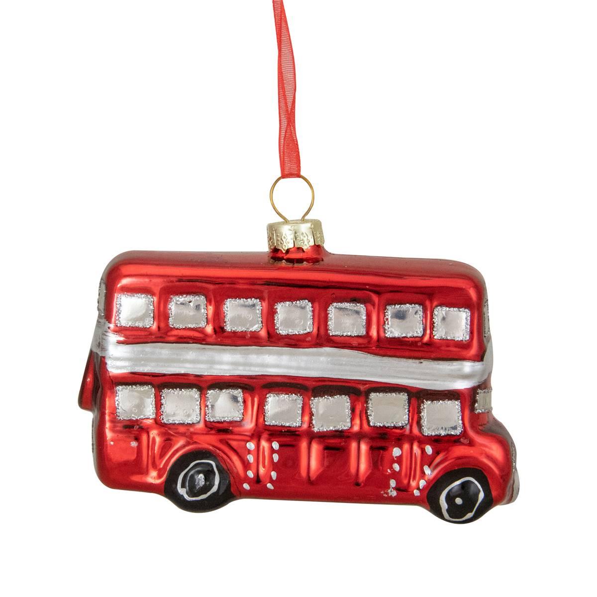 Northlight Seasonal Double Decker Bus Glass Christmas Ornament