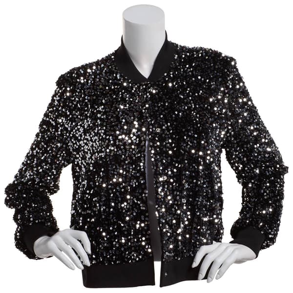 Womens Nanette Lepore Silver Sequin Velvet Bomber Jacket