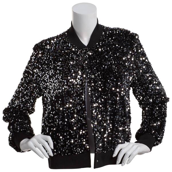 Womens Nanette Lepore Silver Sequin Velvet Bomber Jacket - image 
