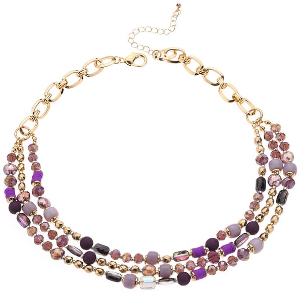 Ashley Cooper(tm) Gold & Purple Multi Row Beaded Link Necklace - image 