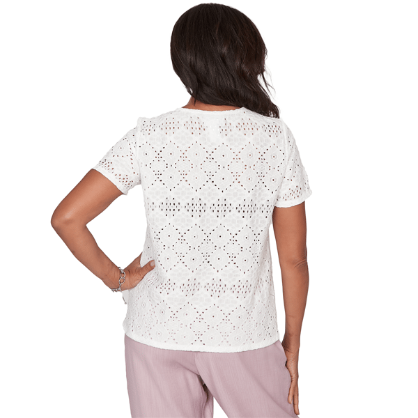 Petite Alfred Dunner Vintage Charm Geometric Eyelet Blouse - image 