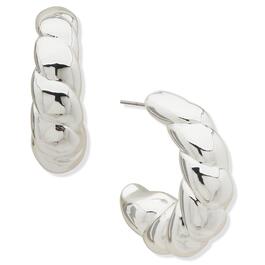 Nine West Silver-Tone Puffy Twist Hoop Post Earrings