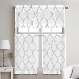 Alysia Embroidered Matte Sheer 3pc Kitchen Curtain Set