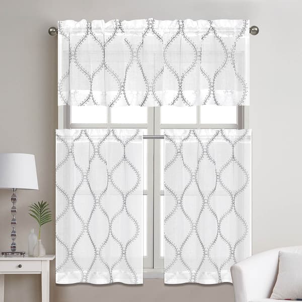 Alysia Embroidered Matte Sheer 3pc Kitchen Curtain Set - image 