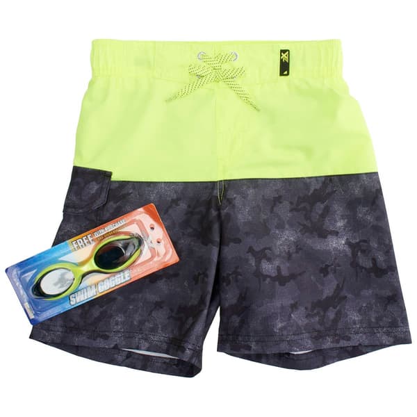 Boys &#40;8-20&#41; ZeroXposur Camo Block Swim Trunks with Goggles