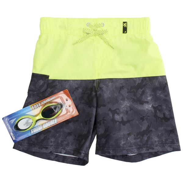 Boys &#40;8-20&#41; ZeroXposur Camo Block Swim Trunks with Goggles - image 
