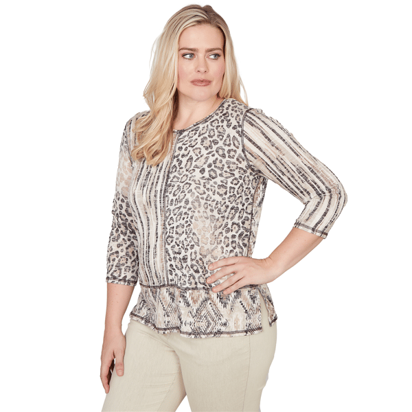Womens Alfred Dunner Detail Driven 3/4 Sleeve Spliced Blouse