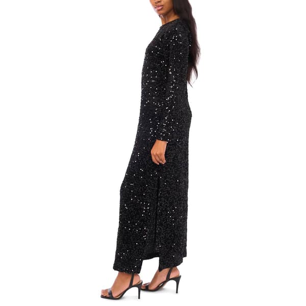 Womens MSK Long Sleeve Round Neck Sequin Gown