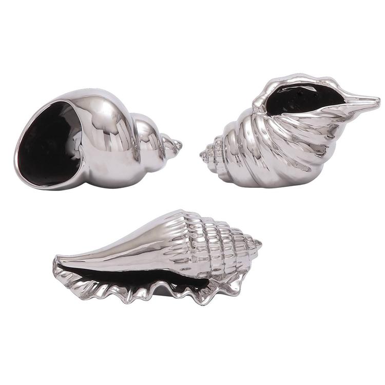9th & Pike(R) Metallic Coastal Seashell Sculpture - Set of 3