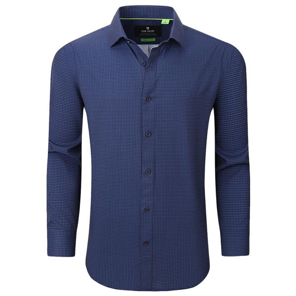 Mens Tom Baine Regular Fit Performance Navy Plaid Dress Shirt - image 