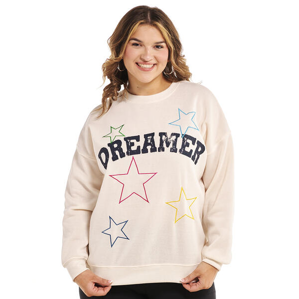 Juniors Plus No Comment Star Dreams Crew Neck Sweatshirt - image 