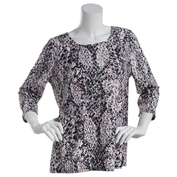 Plus Size Emily Daniels 3/4 Sleeve Print Jacquard Knit Tunic Top