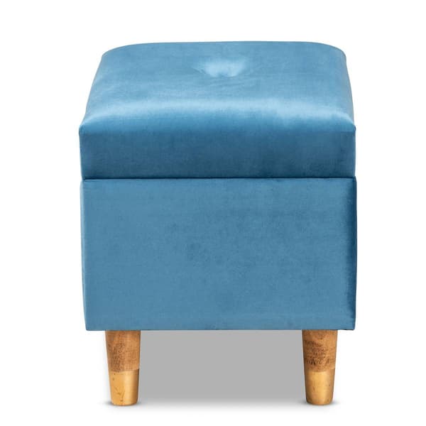 Baxton Studio Elias Sky Blue Velvet Fabric & Wood Storage Ottoman