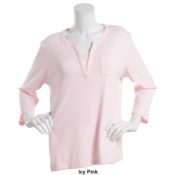 Womens Hasting &amp; Smith 3/4 Sleeve Banded Jewel Neck 2Fer Tee