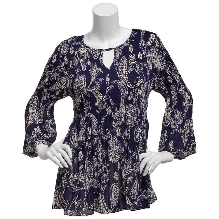 Plus Size Floral & Ivy 3/4 Sleeve Paisley Pleater Blouse