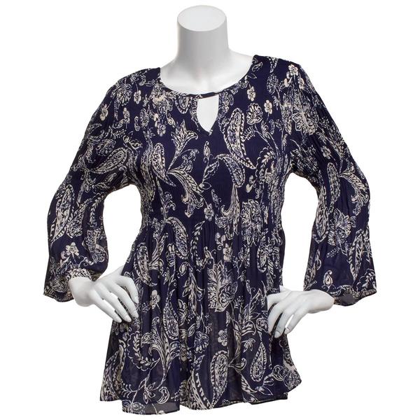 Womens Floral & Ivy 3/4 Sleeve Paisley Pleater Blouse - image 