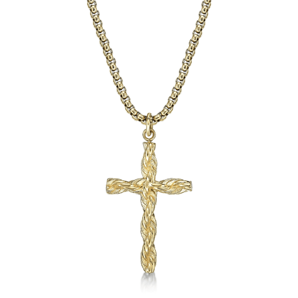 Mens Lynx Gold-Tone Ion Plated Stainless Steel Cross Pendant