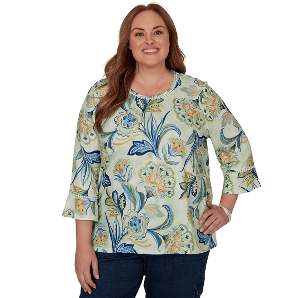 Plus Size Alfred Dunner Indigo Girls Bold Meadow Floral Blouse