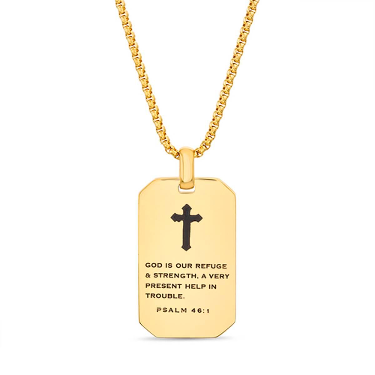 Mens Creed Stainless Steel & Black Enamel Cross/Psalm...