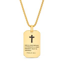 Mens Creed Stainless Steel & Black Enamel Cross/Psalm Necklace