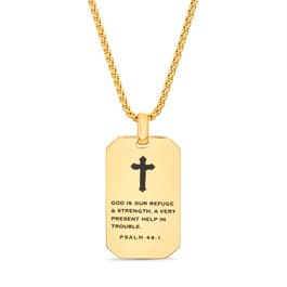 Mens Creed Stainless Steel & Black Enamel Cross/Psalm Necklace