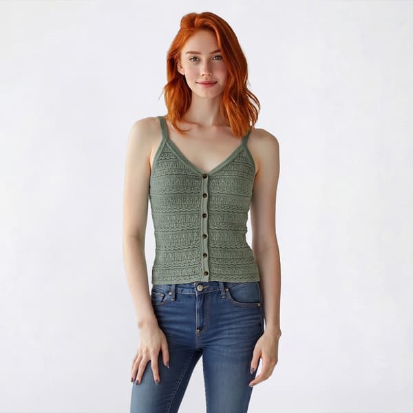 Juniors Pink Rose V-Neck Pointelle Button Down Sweater Vest