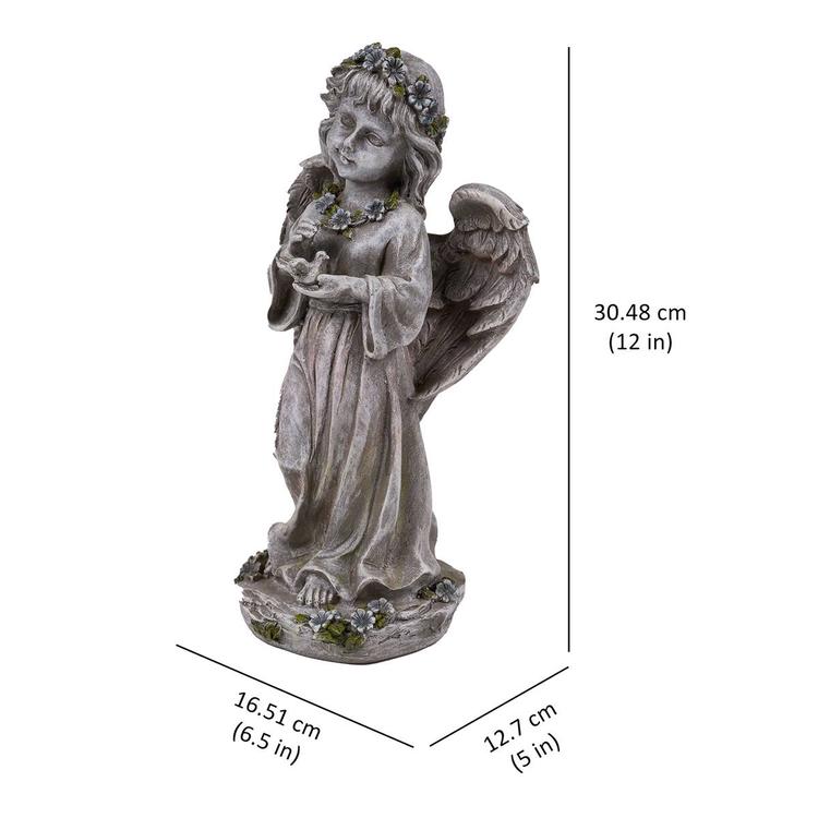 Hi-Line Gift Angel Child Holding Bird Garden Statue